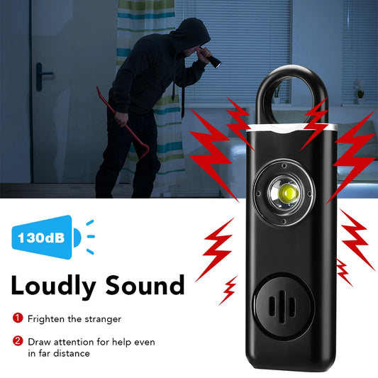 130dB Personal Alarm with LED – Compact Rechargeable Keychain.