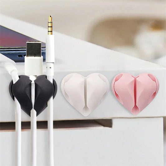 2PCS Heart-Shaped Cable Organizer | Cute Desk & Car Cable Holder | Mini USB Wire Clips.
