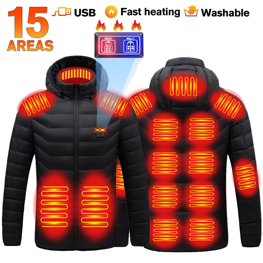 USB Heated Jacket – Waterproof Winter Warm Coat with Adjustable Heating