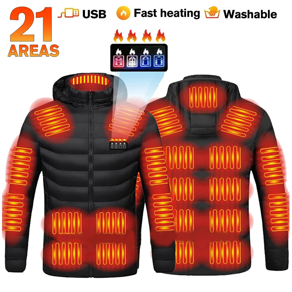 USB Heated Jacket – Waterproof Winter Warm Coat with Adjustable Heating