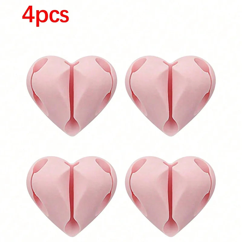 2PCS Heart-Shaped Cable Organizer | Cute Desk & Car Cable Holder | Mini USB Wire Clips.