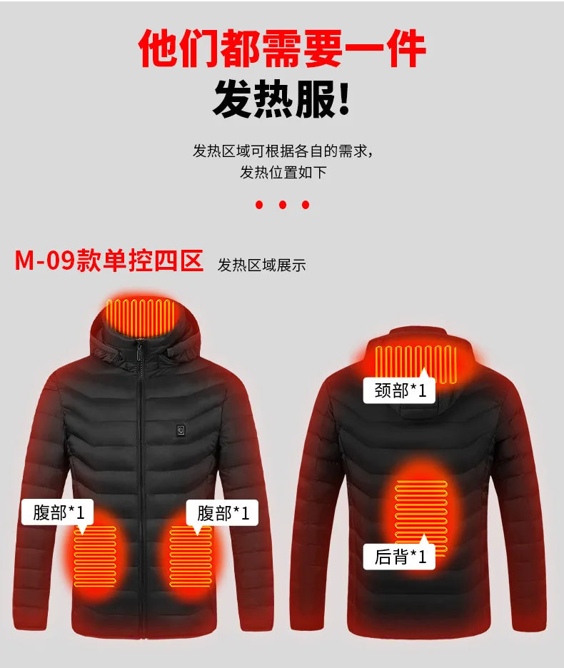 USB Heated Jacket – Waterproof Winter Warm Coat with Adjustable Heating