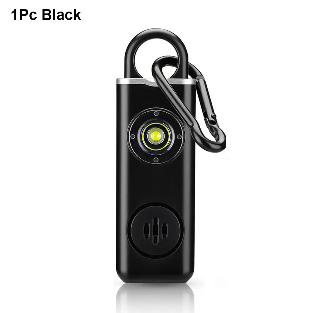 130dB Personal Alarm with LED – Compact Rechargeable Keychain.