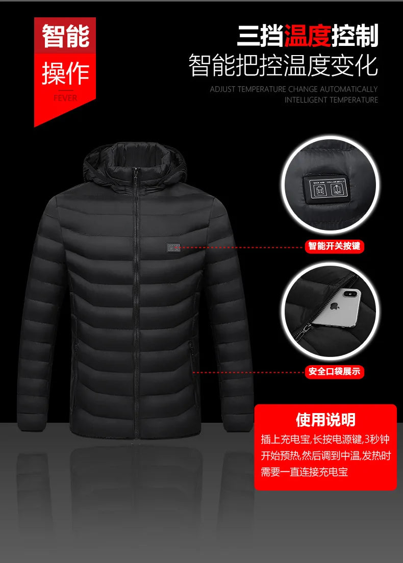 USB Heated Jacket – Waterproof Winter Warm Coat with Adjustable Heating