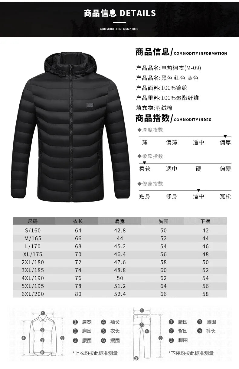USB Heated Jacket – Waterproof Winter Warm Coat with Adjustable Heating