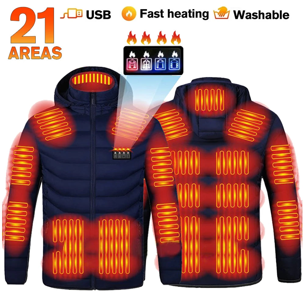 USB Heated Jacket – Waterproof Winter Warm Coat with Adjustable Heating