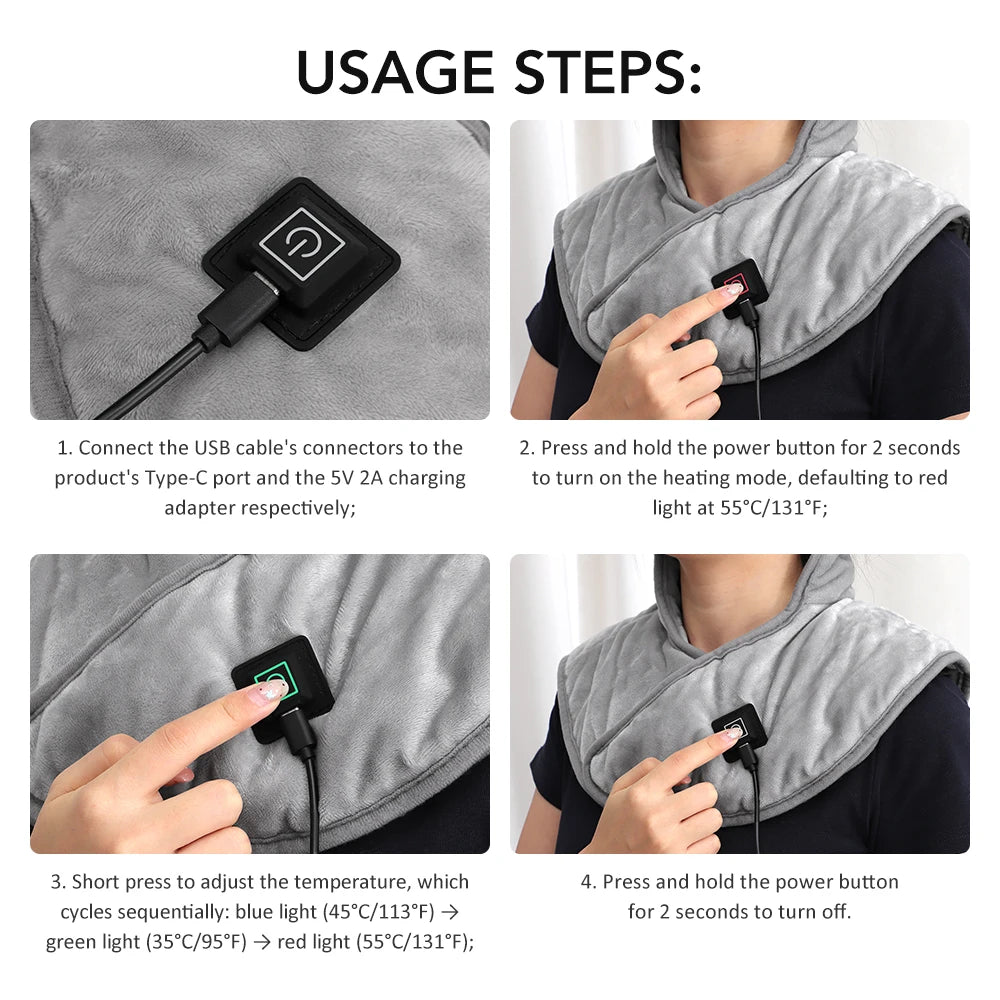 Electric Heated Neck & Shoulder Wrap – 3 Heat Levels, USB Powered