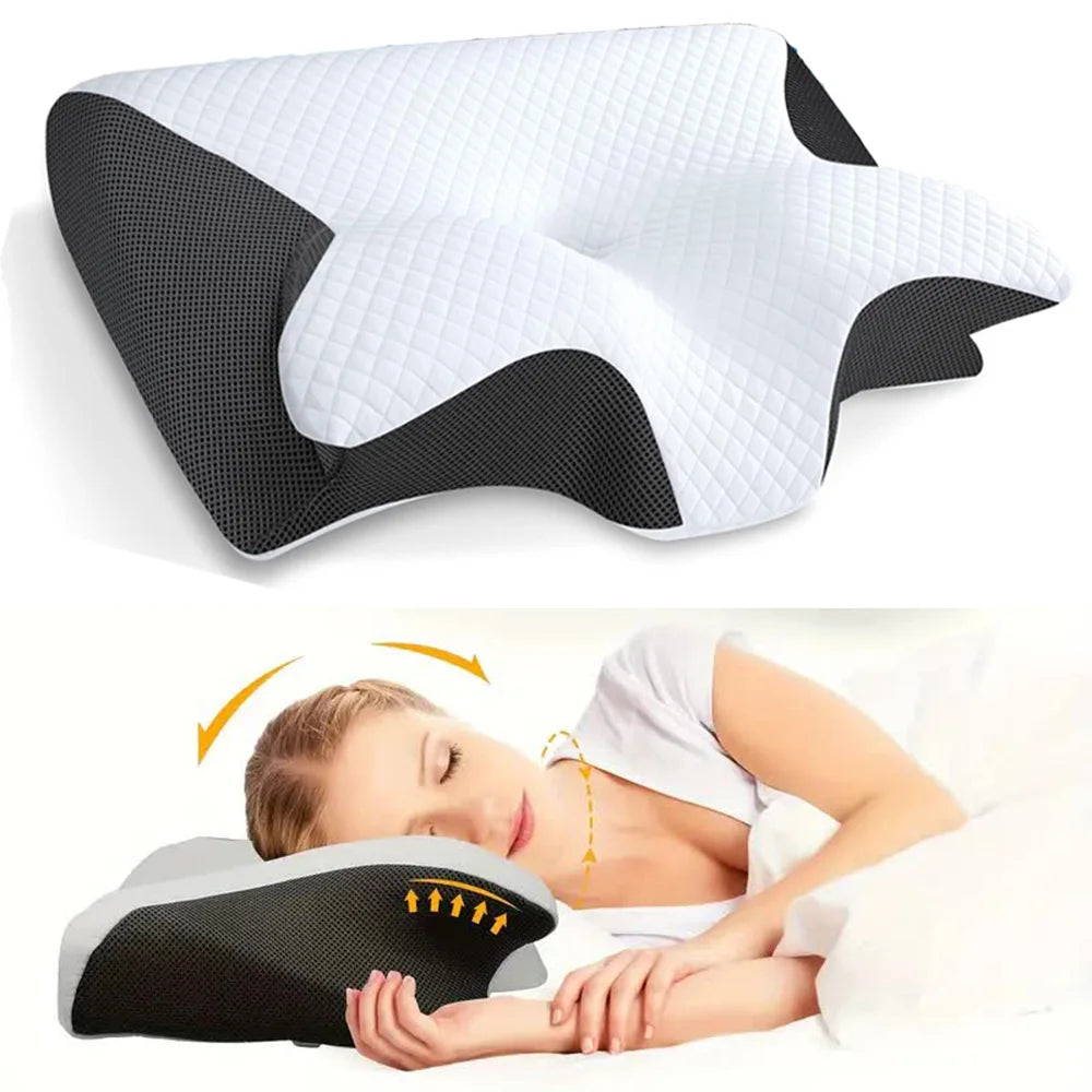 Orthopedic Style Memory Foam Neck Pillow for Better Sleep.