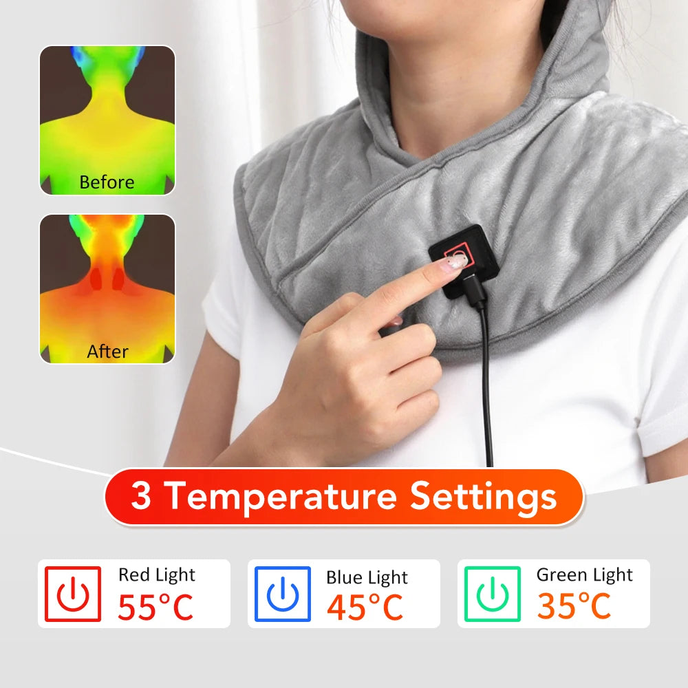 Electric Heated Neck & Shoulder Wrap – 3 Heat Levels, USB Powered