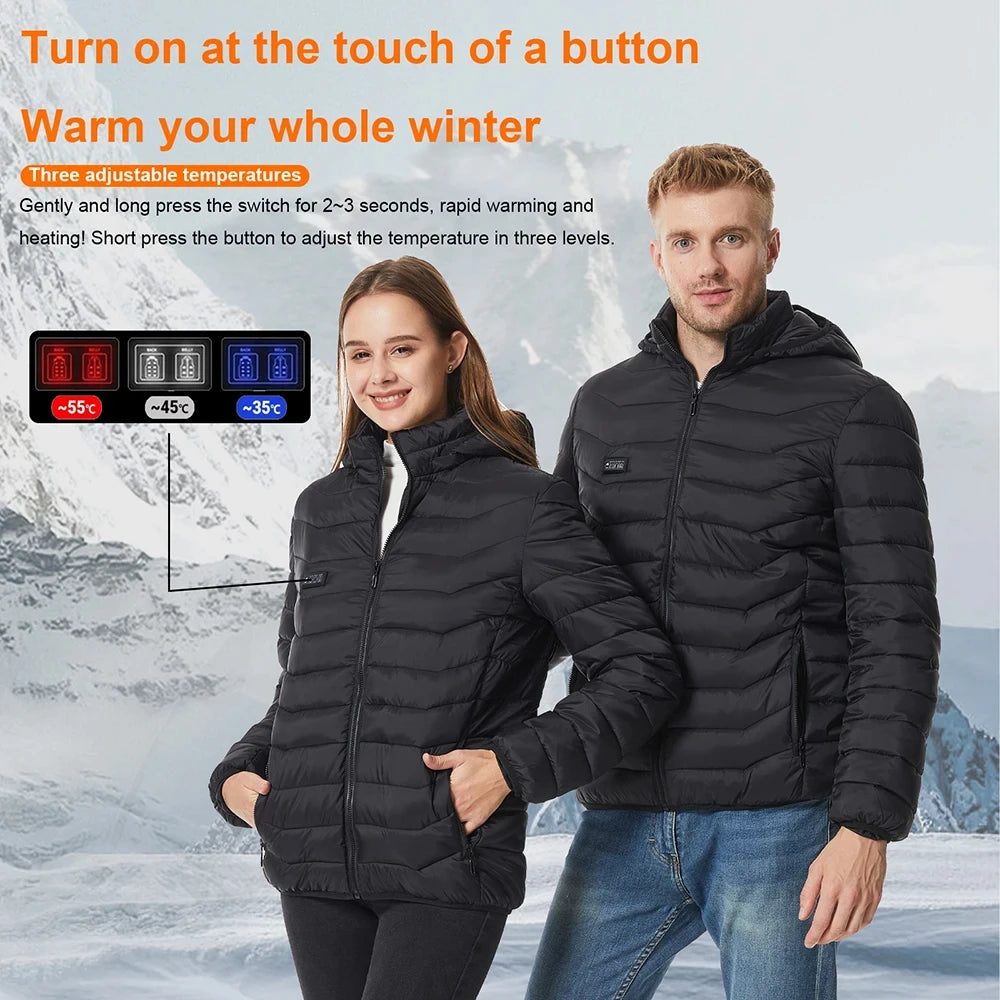 USB Heated Jacket – Waterproof Winter Warm Coat with Adjustable Heating