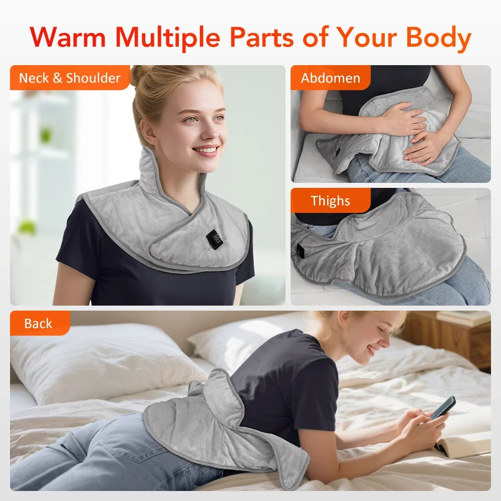 Electric Heated Neck & Shoulder Wrap – 3 Heat Levels, USB Powered