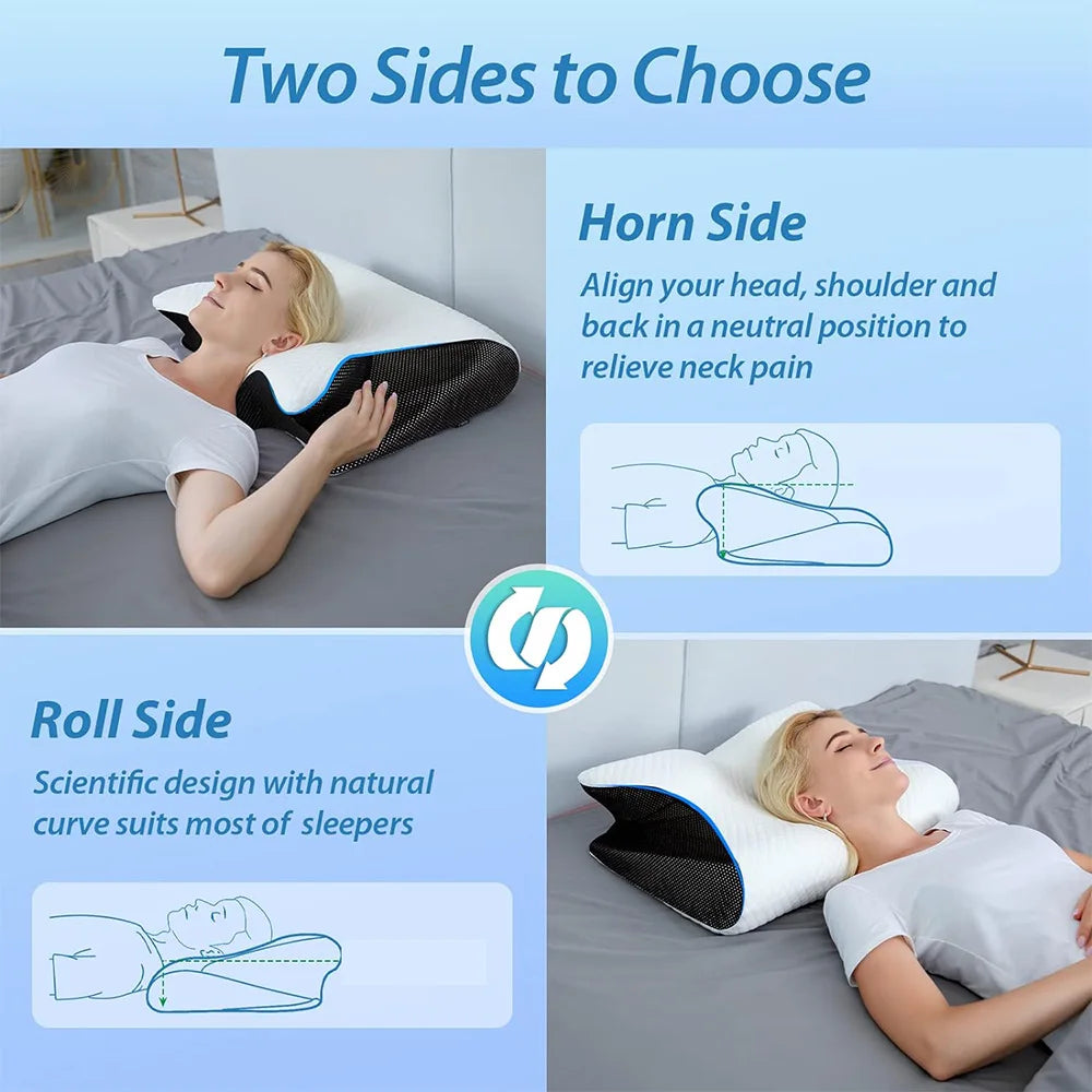 Orthopedic Style Memory Foam Neck Pillow for Better Sleep.