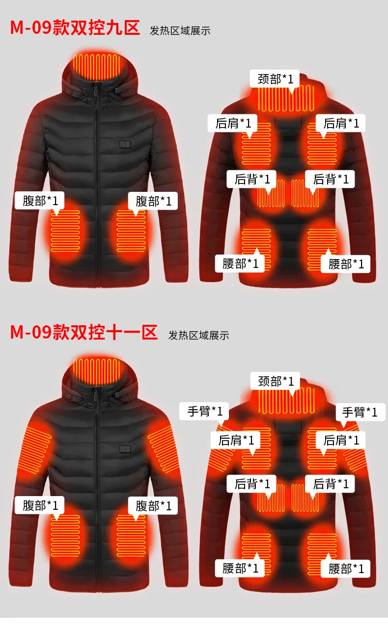 USB Heated Jacket – Waterproof Winter Warm Coat with Adjustable Heating
