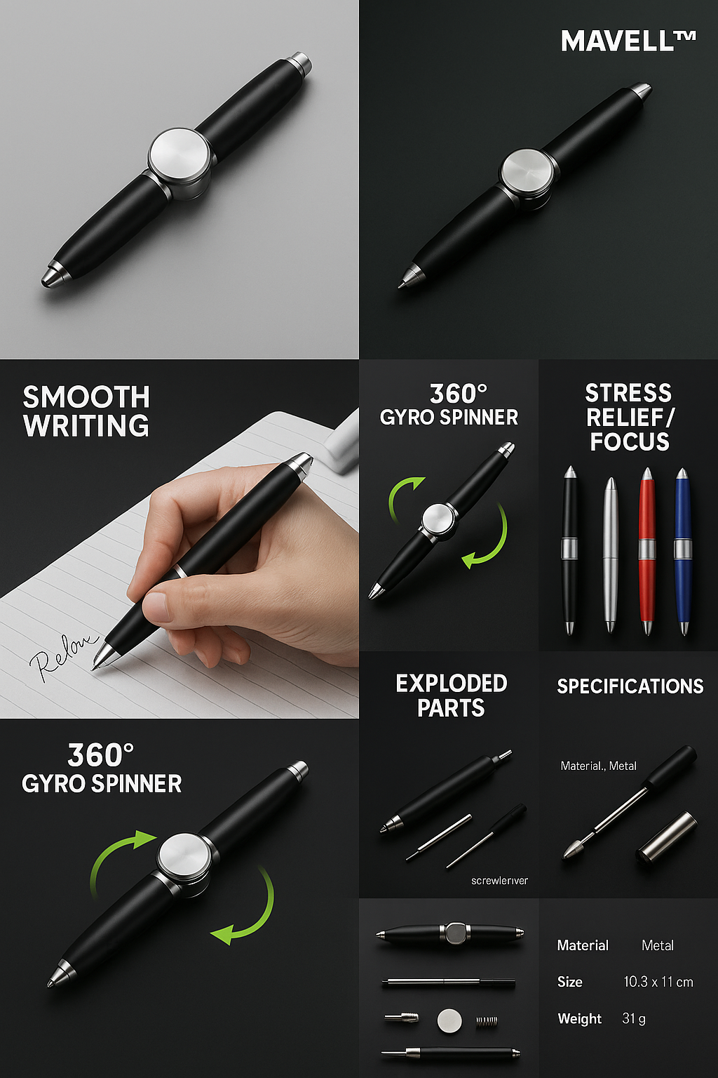 Relieve Stress Spinner Pen Gyroscope Decompression Light Ball Pen Shape Finger Gyro Writing Pen